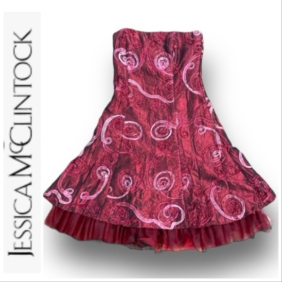 JESSICA MC CLINTOCK VINTAGE Strapless Burgundy Pink Red A Line Cocktail Dress 2 - Picture 12 of 12
